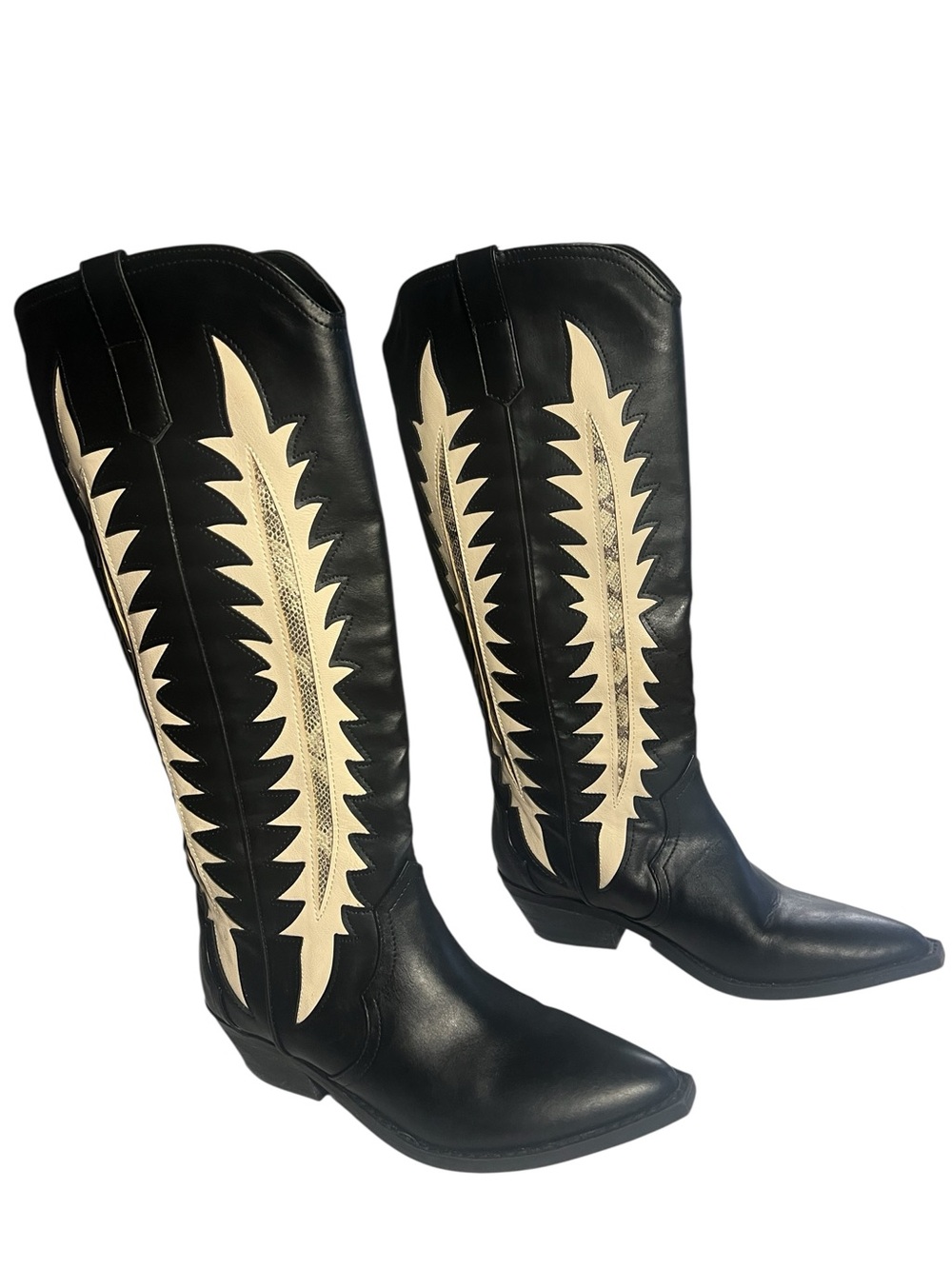 Aldo Black and Cream Western Knee-High Leather Boots